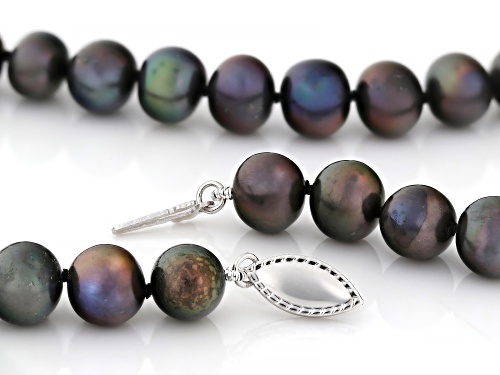 Pre-Owned 7-8mm Black Cultured Freshwater Pearl Rhodium Over Sterling Silver Necklace - Size 18