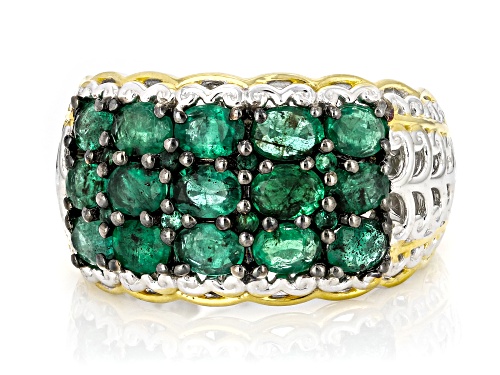Pre-Owned 2.31ctw Grizzly Emerald Rhodium & 24k Yellow Gold Over Palladium Sterling Silver Ring - Size 10