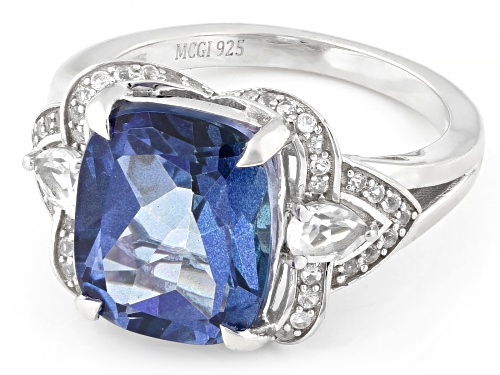 Pre-Owned 5.52ct Butterfly Blue Topaz with 0.49ctw White Topaz Rhodium Over Sterling Silver Ring - Size 8