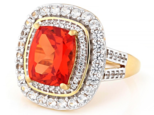 Pre-Owned 3.38ctw Lab Sunset Sapphire With 0.79ctw Lab White Sapphire 18k Yellow Gold Over Silver Ri - Size 8