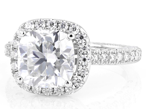Pre-Owned MOISSANITE FIRE® 5.04CTW DEW SQUARE CUSHOIN AND ROUND PLATINEVE® RING - Size 7