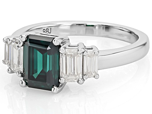 Pre-Owned MOISSANITE FIRE® AND GREEN MOISSANITE 2.49CTW DEW EMERALD CUT PLATINEVE® RING - Size 5
