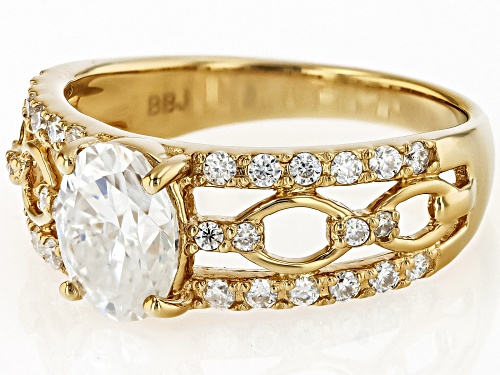 Pre-Owned MOISSANITE FIRE® 2.06CTW DEW OVAL AND  ROUND BRILLIANT 14K YELLOW GOLD OVER SILVER RING - Size 7