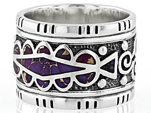 Pre-Owned Southwest Style by JTV™ Mixed Shaped Purple Turquoise Inlay Sterling Silver Band Ring - Size 9
