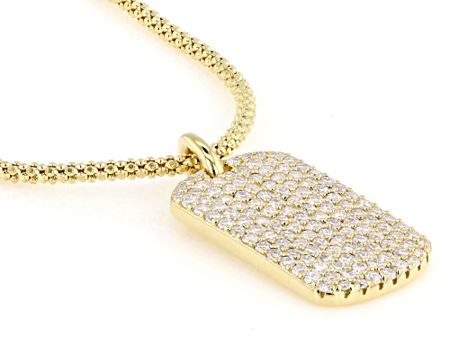 Pre-Owned MOISSANITE FIRE® 1.26CTW DEW ROUND 14K YELLOW GOLD OVER SILVER DOG TAG PENDANT AND CHAIN