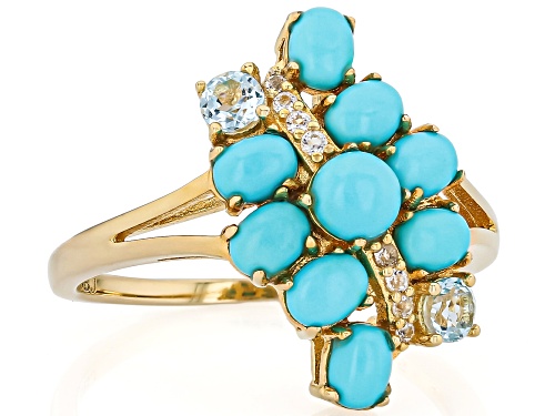 Pre-Owned Sleeping Beauty Turquoise With 0.36ctw White & Glacier Topaz (TM) 18k Yellow Gold Over Sil - Size 7