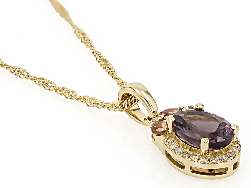 Pre-Owned .77ct Spinel & .17ctw Color Shift Garnet & .06ctw White Diamond 10k Yellow Gold Pendant Wi