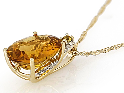 Pre-Owned 3.50ct Yellow Beryl, 0.11ctw Yellow Sapphire, 0.04ctw White Diamond 10k Yellow Gold Pendan