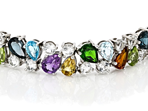 Pre-Owned 26.20ctw Multi-Gemstone Rhodium Over Sterling Silver Bracelet - Size 8