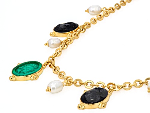 Pre-Owned Tagliamonte 18k Yellow Gold Over Silver Venetian Glass Cameo, Cultured Freshwater Pearl Ne - Size 18
