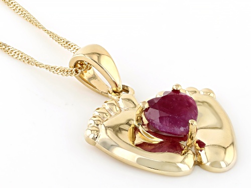 Pre-Owned 0.95ct Madagascar Ruby 10k Yellow Gold Pendant With Chain
