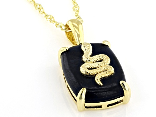 Pre-Owned 18x13mm Black Jadeite 18k Yellow Gold Over Sterling Silver Pendant With Chain