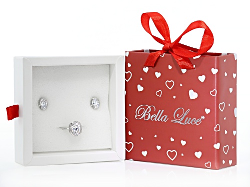 Pre-Owned Bella Luce® 11.42ctw White Diamond Simulant Platinum Over Sterling Silver Ring and Earring