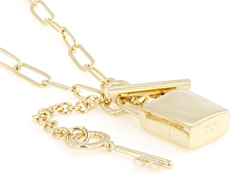 Pre-Owned 18k Yellow Gold Over Bronze Paperclip Lock With Key Necklace - Size 20