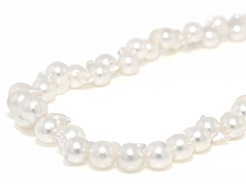 Pre-Owned 7-9mm White Cultured Japanese Akoya Pearl Rhodium Over Sterling Silver 18 Inch Strand Neck - Size 18