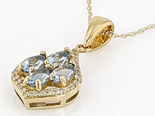 Pre-Owned 0.65ctw Santa Maria Aquamarine With 0.13ctw White Diamond 10k Yellow Gold Pendant With Cha