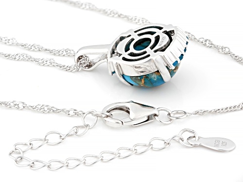 Pre-Owned 12mm Blue Turquoise with 0.16ctw Neon Apatite Rhodium Over Sterling Silver Pendant with Ch