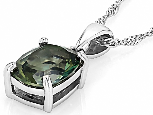 Pre-Owned 2.12ct Cushion Labradorite With .01ctw Green Diamond Accent Rhodium Over Silver Pendant Wi