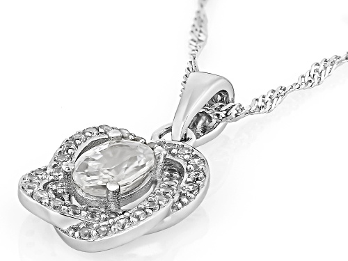 Pre-Owned 1.13ct Oval 0.29ctw Round White Zircon Rhodium Over Sterling Silver Pendant With Chain