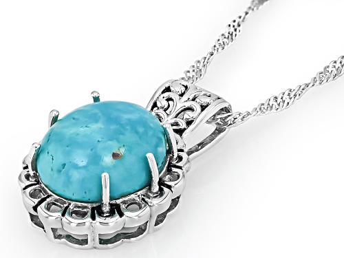 Pre-Owned 12x10mm Oval Cabochon Composite Blue Kingman Turquoise Silver Solitaire Pendant With Chain