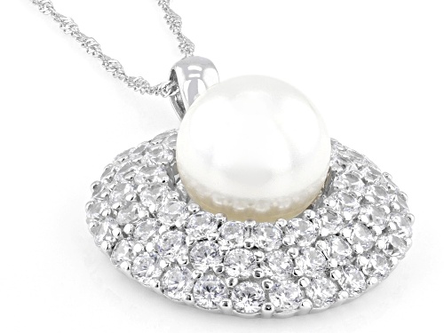 Pre-Owned Pearlfection® 10mm White South Sea Simulant And Bella Luce® Rhodium Over Silver Pendant Wi