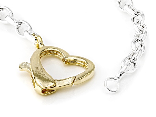 Pre-Owned 18k Yellow Gold Over Sterling Silver and Sterling Silver Two-Tone Rolo Chain with Heart Cl - Size 18