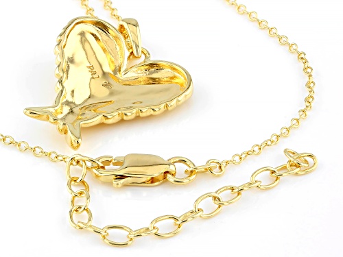 Pre-Owned 18k Yellow Gold Over Sterling Silver Angel Wing Heart Pendant with Chain