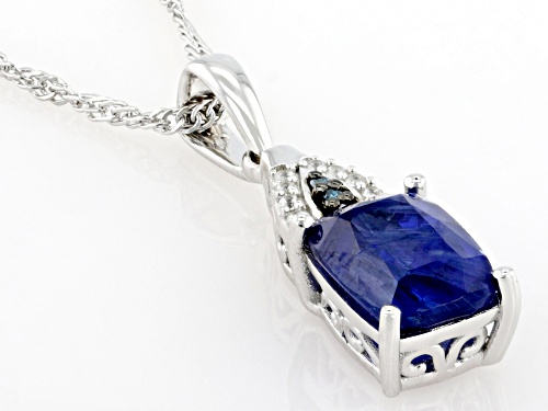 Pre-Owned 2.46ct Kyanite with 0.05ctw White Zircon & Blue Diamond Accent Rhodium Over Silver Pendant