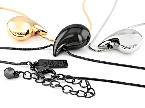 Pre-Owned Off Park® Collection, Gold Tone, Silver Tone, Hematine Tone Sculpted Teardrop Necklace Set