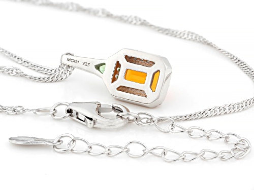 Pre-Owned 0.61ct Fire Opal with .10ct Tsavorite & 0.08ctw White Zircon Rhodium Over Silver Pendant w