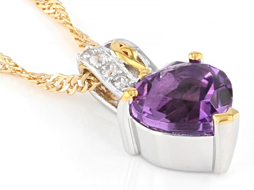 Pre-Owned 1.53ct Canela Amethyst With 0.13ctw Zircon Rhodium & 18K Yellow Gold Over Silver Pendant/C