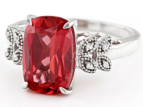 Pre-Owned 4.25ct Lab Created Padparadscha Sapphire With 0.03ctw White Zircon Rhodium Over Sterling S - Size 6