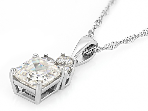 Pre-Owned 3.25ct Square Asscher Cut & 0.74ctw Round Strontium Titanate Rhodium Over Silver Pendant/C
