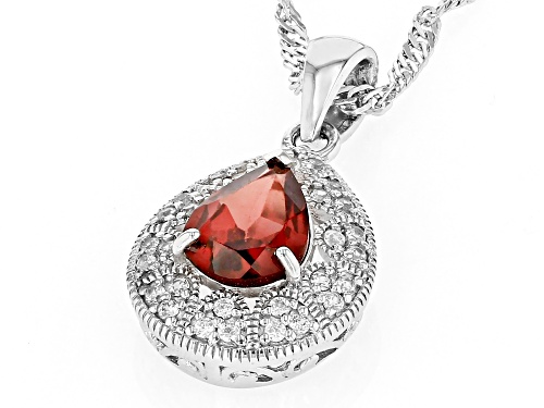 Pre-Owned 1.00ct Pear Shape Vermelho Garnet™ With .18ctw White Zircon Rhodium Over Silver Pendant Ch