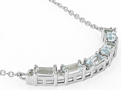 Pre-Owned 1.19ctw Rectangular Octagonal Aquamarine With .15ctw White Zircon Rhodium Over Silver Neck - Size 18