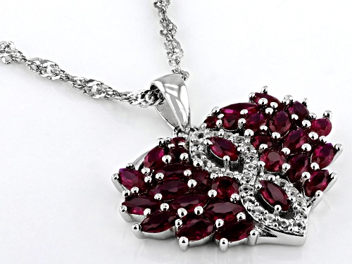 Pre-Owned 1.62ctw Mixed Shapes Lab Ruby With 0.26ctw Lab White Sapphire Rhodium Over Silver Pendant