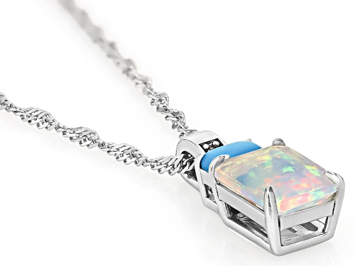 Pre-Owned 1.35ct Ethiopian Opal, Sleeping Beauty Turquoise, 0.02ctw Zircon Rhodium Over Silver Penda