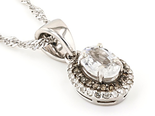Pre-Owned 1.06ct White Zircon With 0.22ctw Diamond Accent Rhodium Over Sterling Silver Pendant With