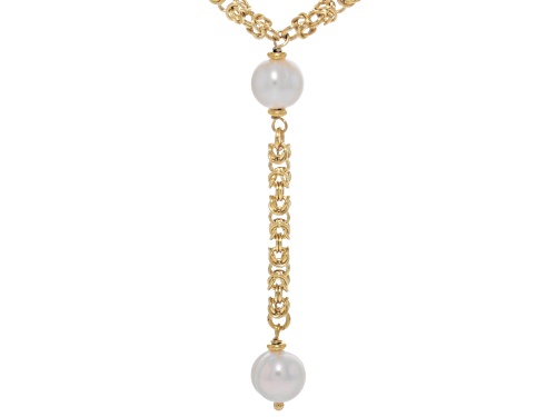 Pre-Owned 8-10mm White Cultured Freshwater Pearl 18k Gold Over Bronze 24 Inch Station Necklace - Size 24
