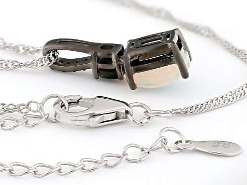 Pre-Owned 0.99ctw White & Black Ethiopian Opal, White Zircon Black Rhodium, Rhodium Over Silver Pend