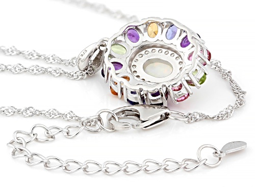 Pre-Owned 7x5mm Australian Coober Pedy Opal with 2.04ctw Multi Gemstones Rhodium Over Silver Pendant