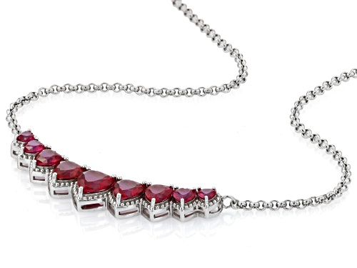 Pre-Owned 7.67ctw Lab Created Ruby Rhodium Over Sterling Silver Necklace - Size 18