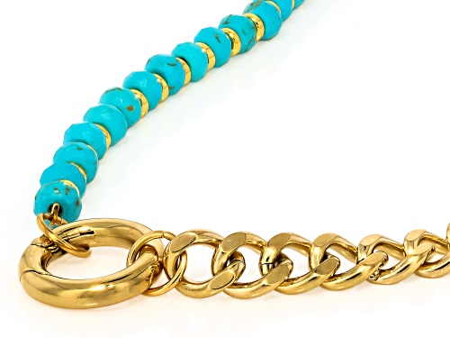 Pre-Owned Sophisticated Steel® 6mm Turquoise Simulant Bead and Gold Tone Curb Link Layered Bracelet - Size 7