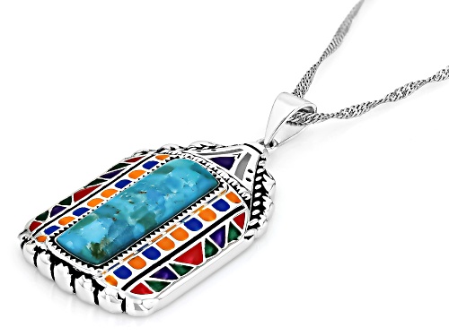Pre-Owned Southwest Style by JTV™ 22x7mm Turquoise With Enamel Sterling Silver Pendant With Chain