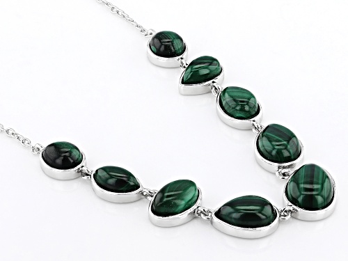 Pre-Owned Fancy Shape Malachite Rhodium Over Sterling Silver Necklace - Size 18