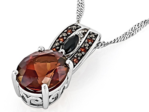 Pre-Owned 2.68ct Red Labradorite,.14ctw Black Spinel With.06ctw Vermelho Garnet™ Rhodium Over Silver