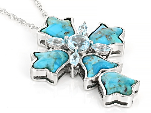 Pre-Owned 11x10mm Turquoise with 1.62ctw Glacier Topaz™ Rhodium Over Sterling Silver Pendant with Ch