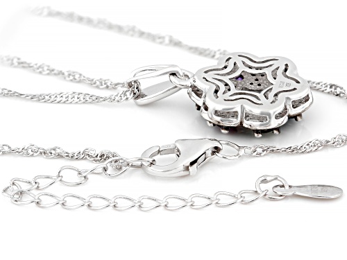 Pre-Owned 1.53ctw Black Spinel, Swiss Blue Topaz, Amethyst, Peridot Rhodium Over Silver Pendant Chai
