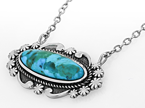 Pre-Owned Southwest Style by JTV™ 28x8mm Blue Turquoise Sterling Silver Bar Necklace - Size 18