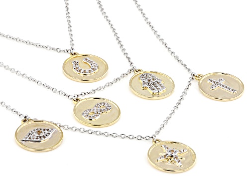 Pre-Owned 0.50ctw Lab Created White Sapphire Rhodium Over Sterling Silver Charm Necklace - Size 16